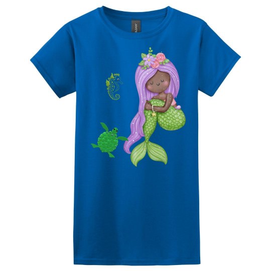 Cute Mermaid with Flowers in Hair