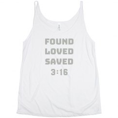 FOUND LOVED SAVED 3:16 Silver Letters Plus Size Tank