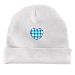 blue baby hat with heart design