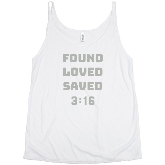 FOUND LOVED SAVED 3:16 Silver Letters Plus Size Tank