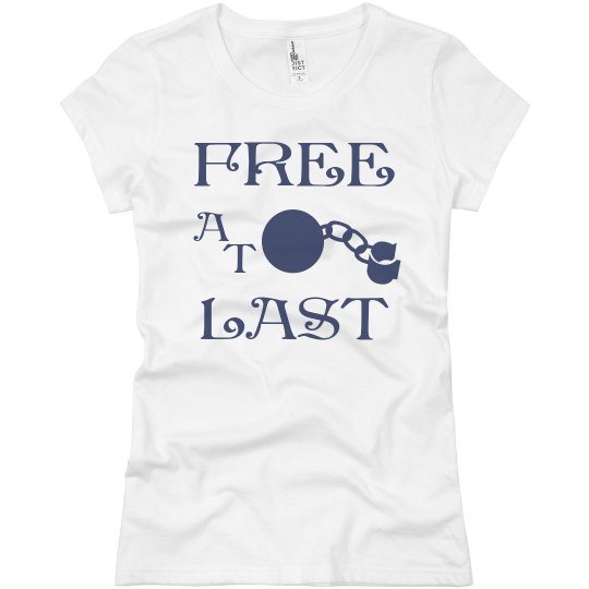 FREE AT LAST NAVY BLUE TEXT DIVORCE T-SHIRT