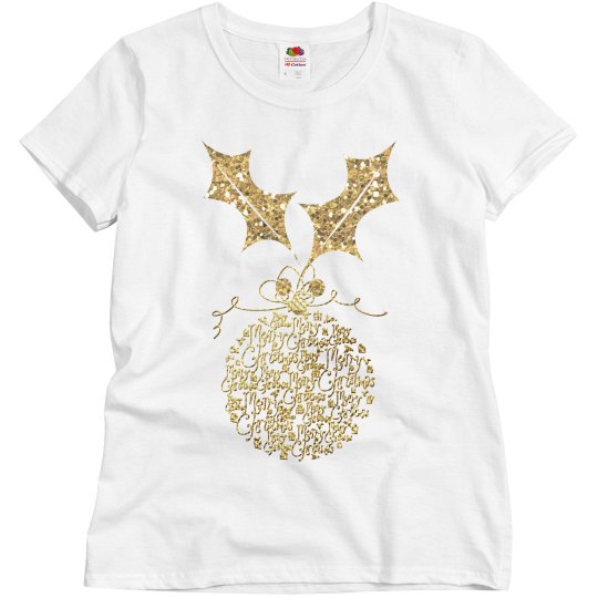 Golden Holly & Merry Christmas Ornament Ball Golden Holly & Merry Christmas Ornament Ball