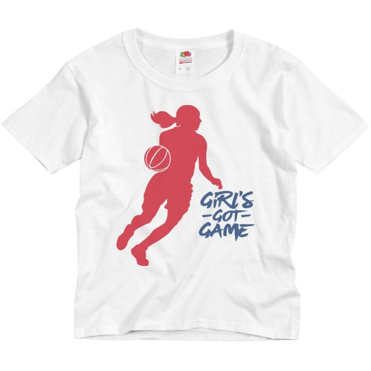 Grey youth tee w/girl basketball graphic 