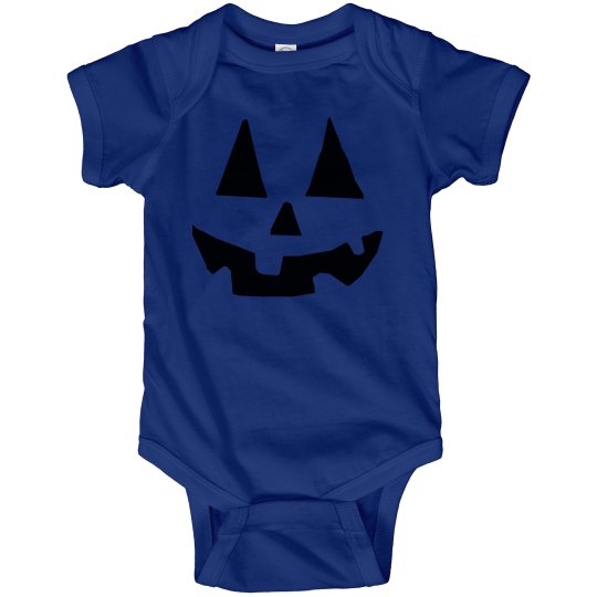 Halloween Jack O Lantern face infant blue onesie. 