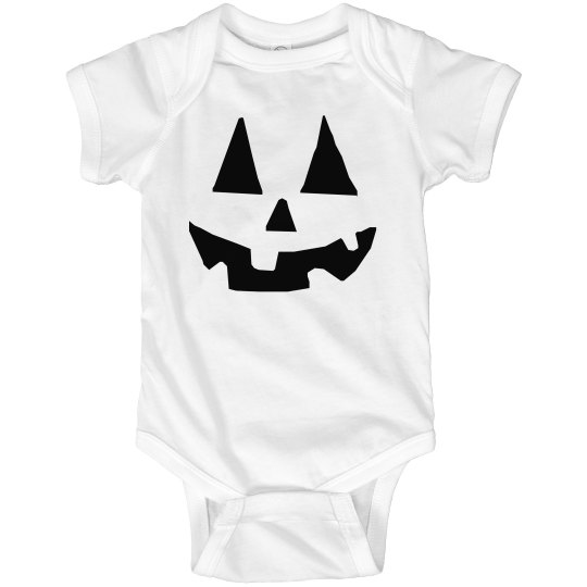 Halloween Jack O Lantern face infant white onesie. Halloween Jack O Lantern face infant white onesie.