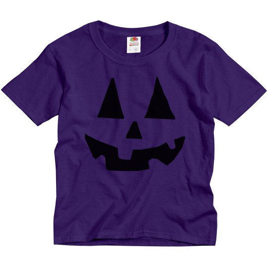 Halloween Jack O Lantern face kids purple t shirt. 