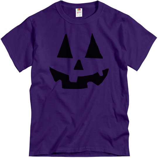 Halloween Jack O Lantern face men's purple t shirt. 
