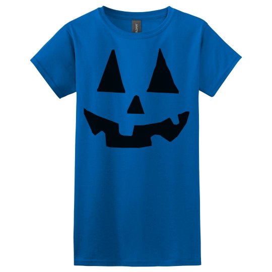 Halloween Jack O Lantern face women's blue t shirt. 