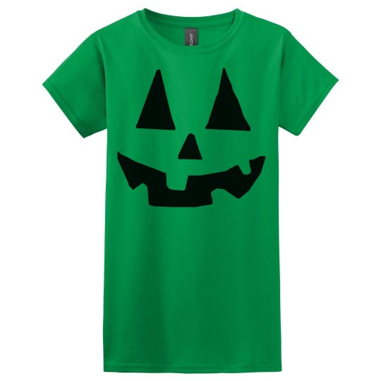 Halloween Jack O Lantern face women's green t shirt. 