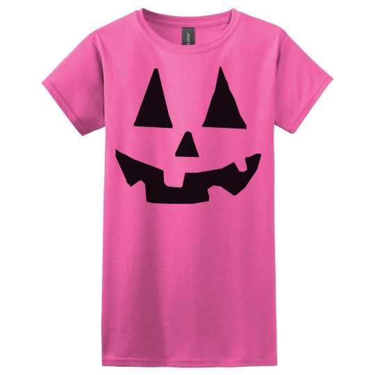 Halloween Jack O Lantern face women's pink t shirt. 