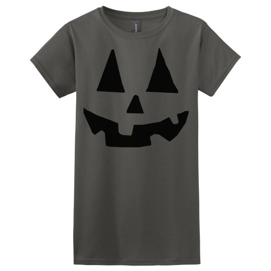 Halloween Jack O Lantern face women's purple t shirt. 