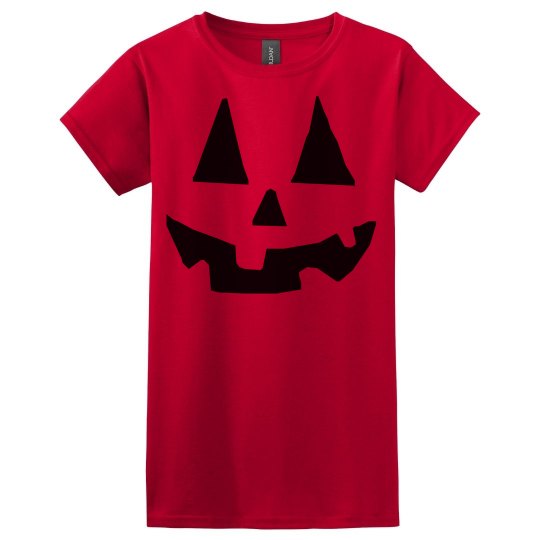 Halloween Jack O Lantern face women's red t shirt. 