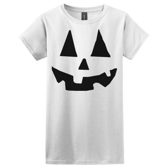 Halloween Jack O Lantern face women's white t shirt. 