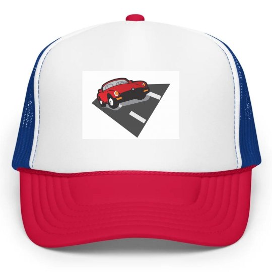 Hat with race car graphic
