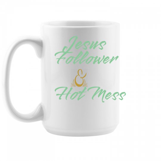 Jesus Follower & Hot Mess Mug - Mint & Yellow