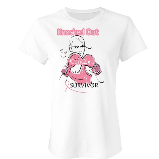 Knocked Out Cancer #2 White Tee w/Pink  graphic 