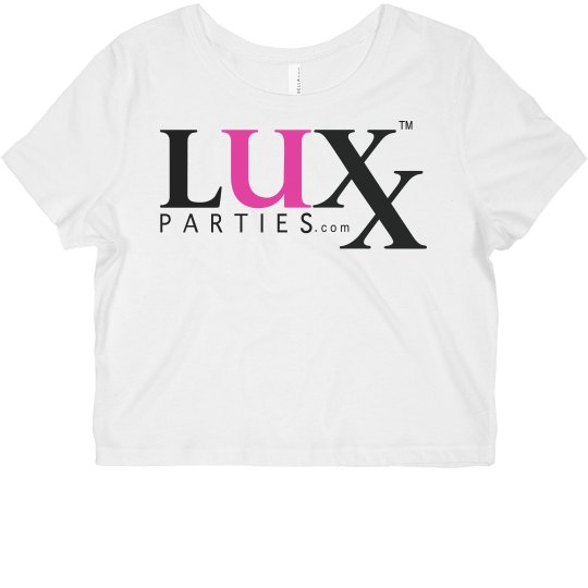 Luxx Crop Tee-Pink & Black Logo