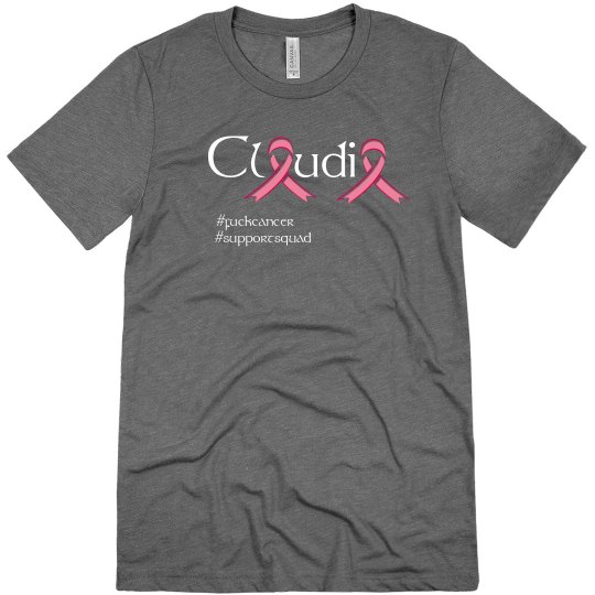 Mens grey crew neck t-shirt, Claudia, #supportsquad