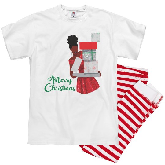 Merry Christmas Black African American Woman Pajamas