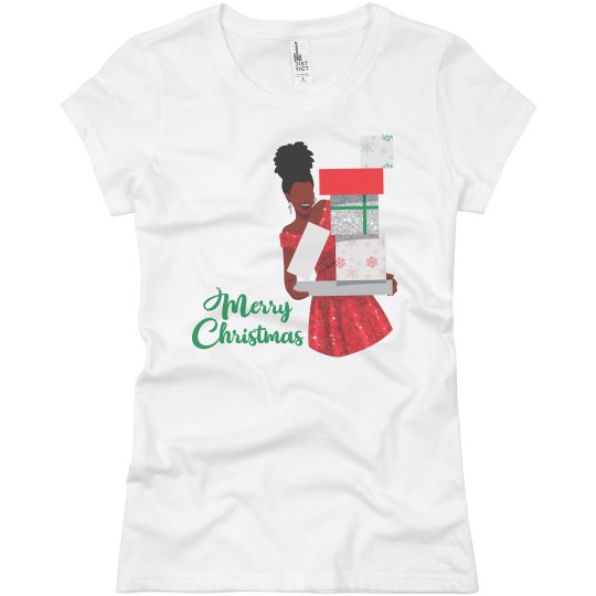 Merry Christmas Black African American Woman T-Shirt