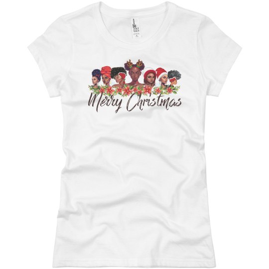Merry Christmas Black African American Women T-Shirt