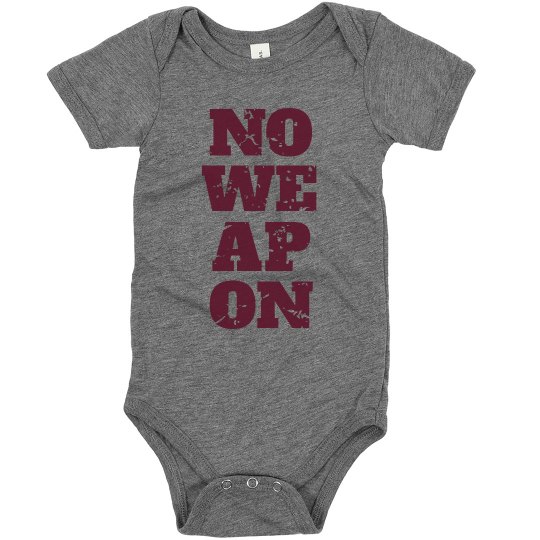 NO WEAPON Shall Prosper Maroon Text Infant Bodysuit