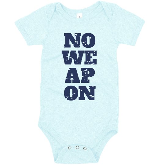 NO WEAPON Shall Prosper Navy Blue Text Infant Bodysuit