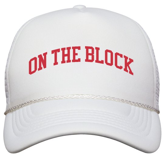 On The Block Trucker Hat (Red Lettering)