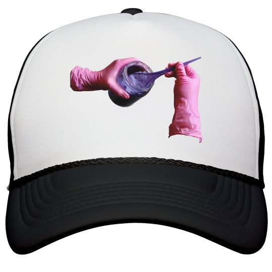 Pink Gloved Hands Purple Goo Lucy LaRue Trucker Hat Pink Gloved Hands Purple Goo Lucy LaRue Trucker Hat