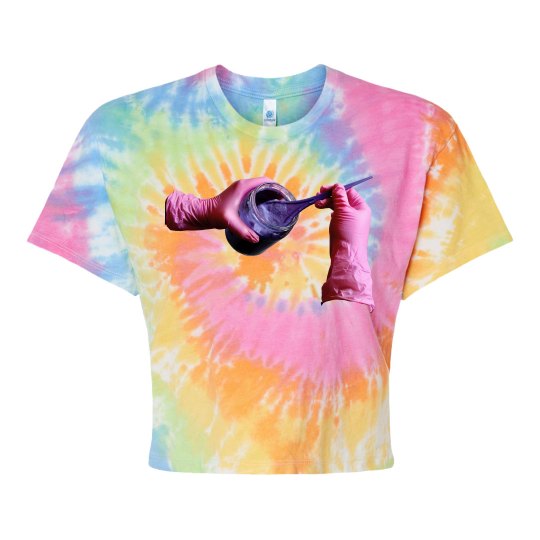 Pink Gloved Hands Purple Goo Tie Dye Crop Top