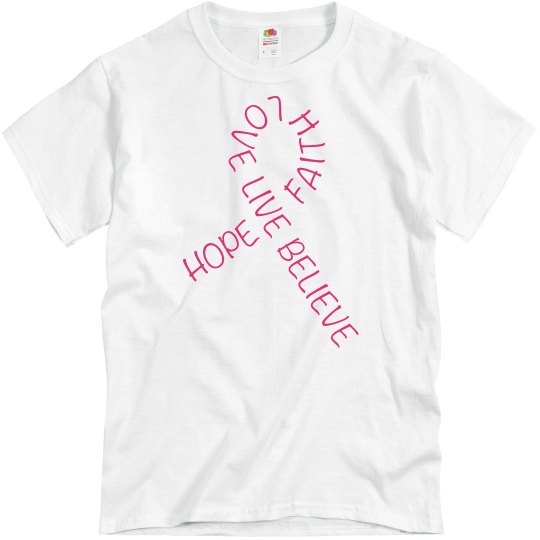 Pink tee w/cancer ribbon graphic Pink tee w/cancer ribbon graphic
