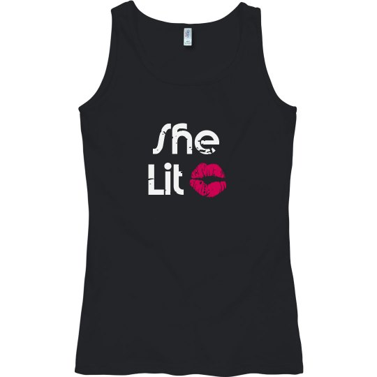 She Lit White Text Tank