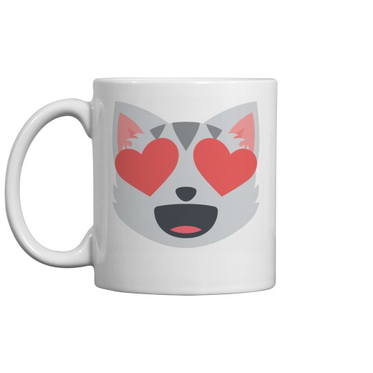 Smiling Cat Face Heart Shaped Eyes Coffee Mug