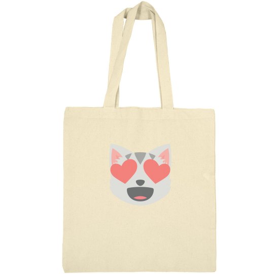 Smiling Cat Face with Heart shaped Eyes Tote Bag 