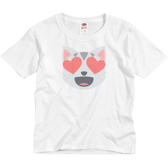 Smiling Cat Face with Heart Shaped Eyes Youth Tee