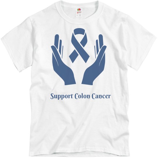 Support Colon Cancer! White tee w/Blue graphic 