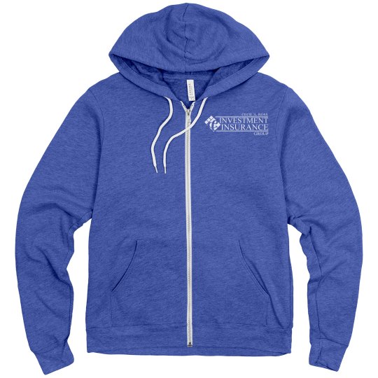 Unisex Fleece Full Zip Midweight Hoodie Blue Unisex Fleece Full Zip Midweight Hoodie Blue
