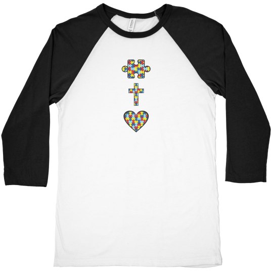 Unisex Raglan Autism HOPE, FAITH, LOVE T  (2-sided)