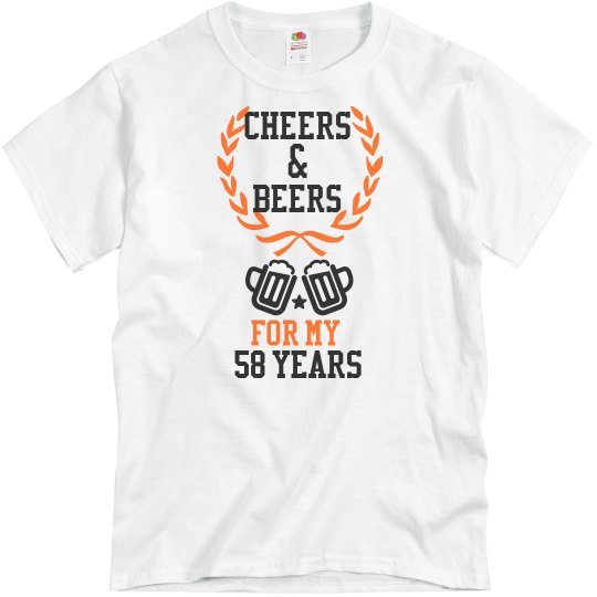 White birthday tee w/black & orange verbiage 