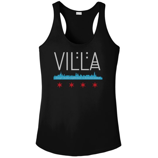Women's Villa Chicago Skyline-Flag Racing Tank Blk