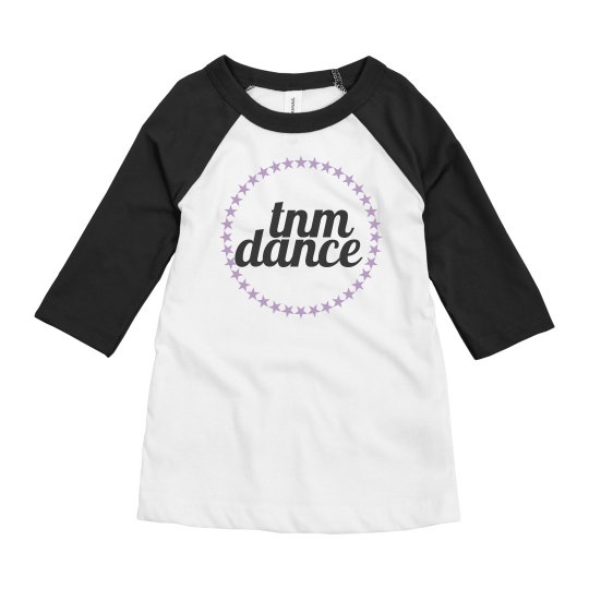Youth 3/4 Sleeved TNM Dancer Baseball Tee - BK/WH/LAV