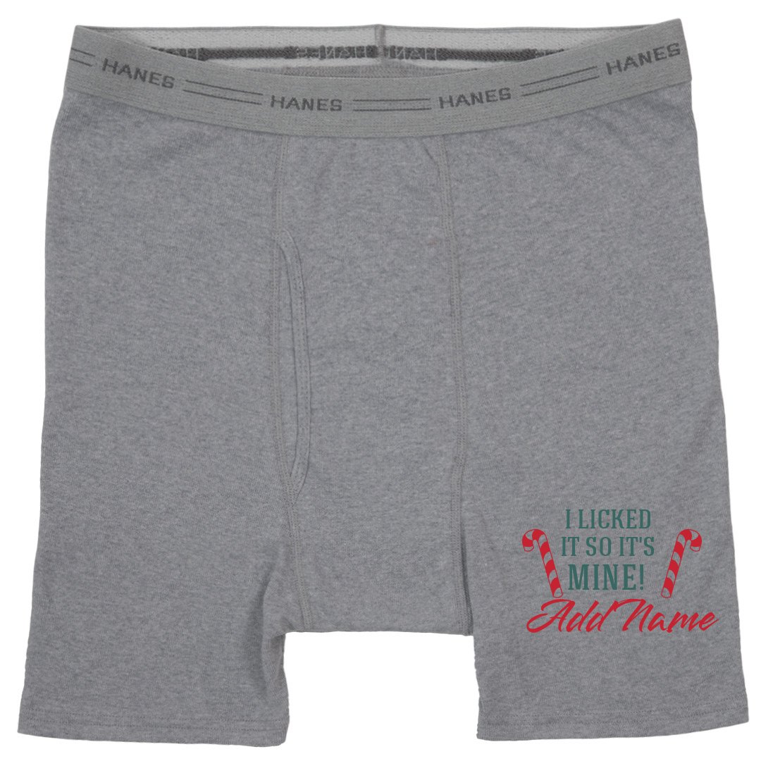 Funny Licked It Christmas Gift - Heather Grey Boxer Brief Underwear |  FunnyShirts