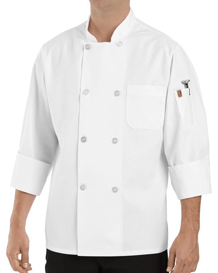 Eight Pearl Button Chef Coat with Thermometer Pocket - 0413-ChefDesigns