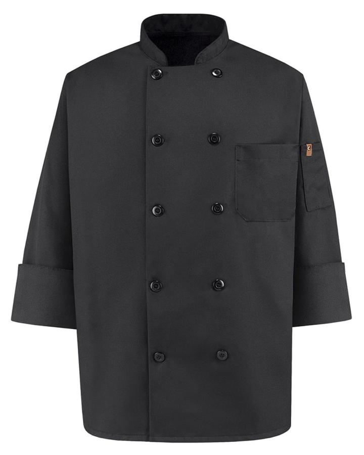 Black Chef Coat Ten Pearl Buttons - 0425-ChefDesigns