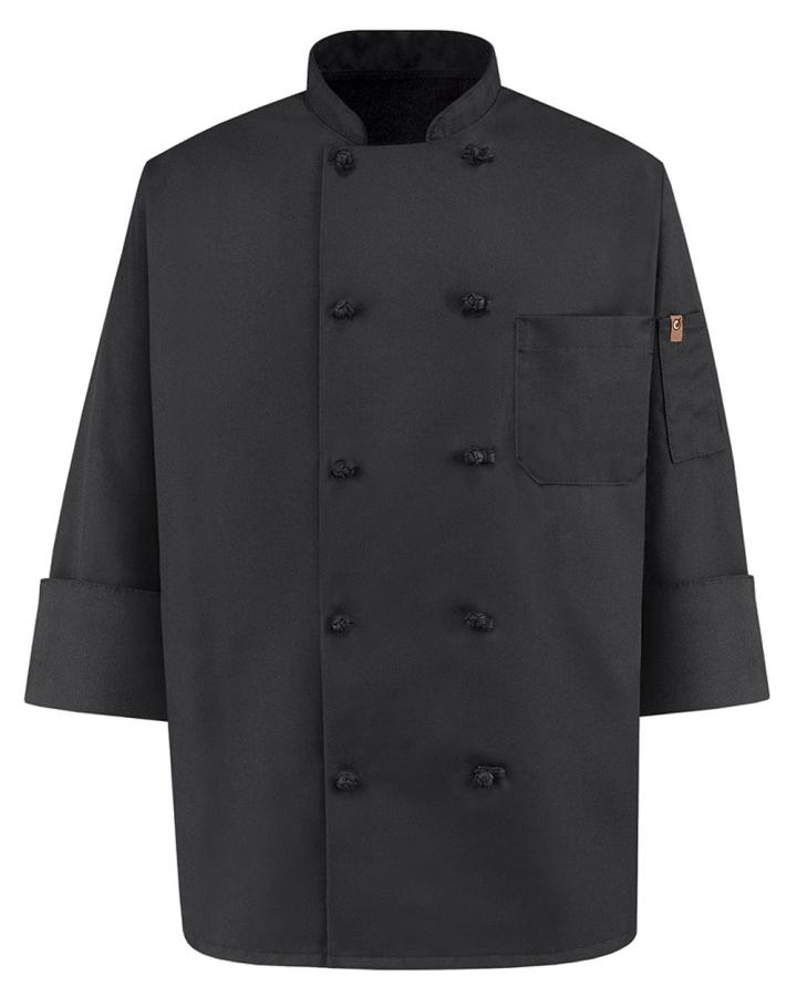 Black Chef Coat Ten Knot Buttons - 0427-ChefDesigns