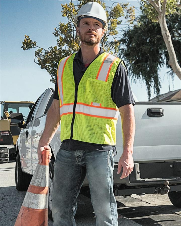 Economy Contrasting Vest with Zippered Front - 1527-1528-Kishigo