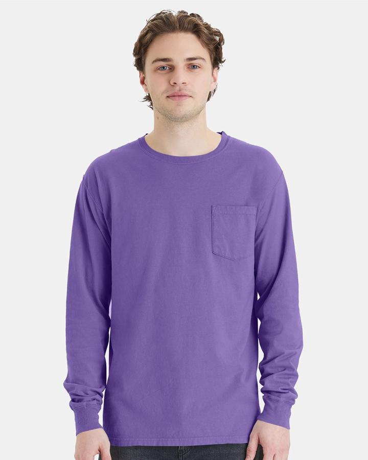 Unisex Garment-Dyed Long-Sleeve T-Shirt with Pocket - GDH250-ComfortwashByHanes