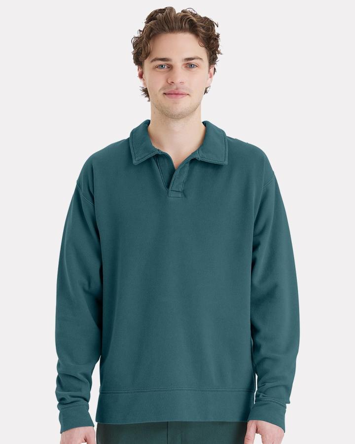 Unisex Garment Dye Polo Collar Sweatshirt - GDH490-ComfortwashByHanes