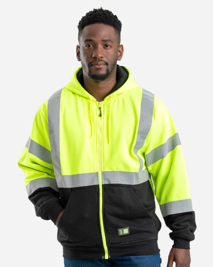 Men‘s Hi-Vis Class 3 Color Block Full-Zip Hooded Sweatshirt - HVF023-Berne
