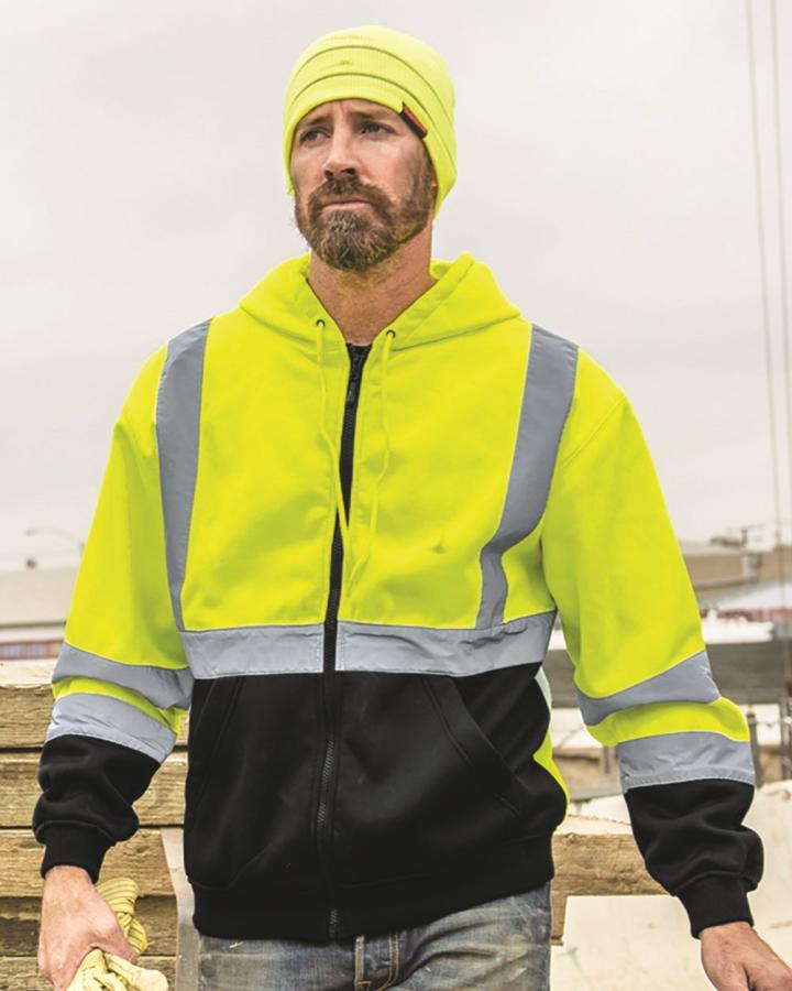 Hi-Vis Full-Zip Hooded Sweatshirt - JS102-103-Kishigo